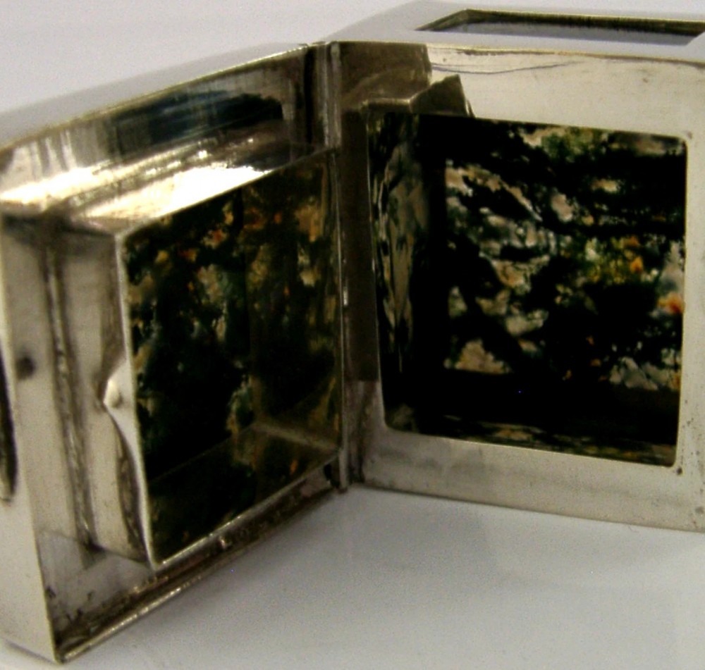 STUNNING INDIAN SOLID SILVER MOSS AGATE BOX c1920 ANTIQUE 78g View IV