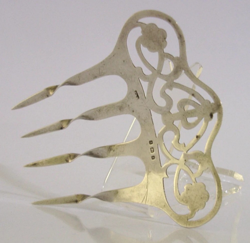 PRETTY ENGLISH STERLING SILVER ART NOUVEAU HAIR SLIDE COMB 1906 ANTIQUE WEDDING View IV