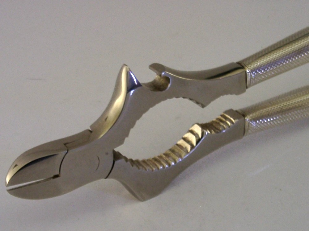 SUPERB STERLING SILVER HANDLED BAR CHAMPAGNE BOTTLE OPENING GRIPS c1960 View II