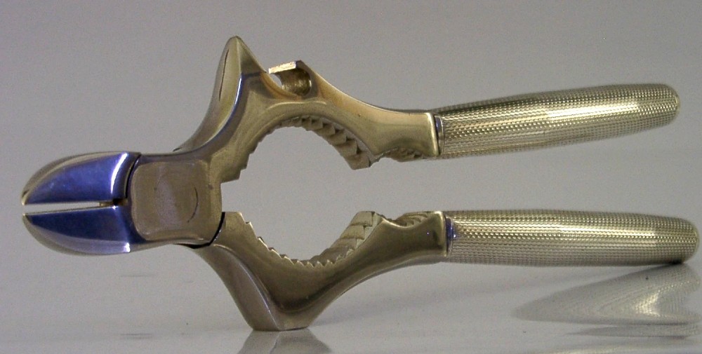 SUPERB STERLING SILVER HANDLED BAR CHAMPAGNE BOTTLE OPENING GRIPS c1960 View V