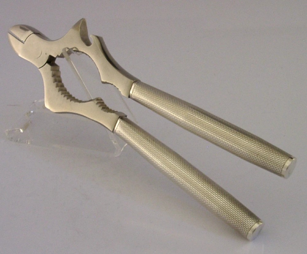 SUPERB STERLING SILVER HANDLED BAR CHAMPAGNE BOTTLE OPENING GRIPS c1960 View VI