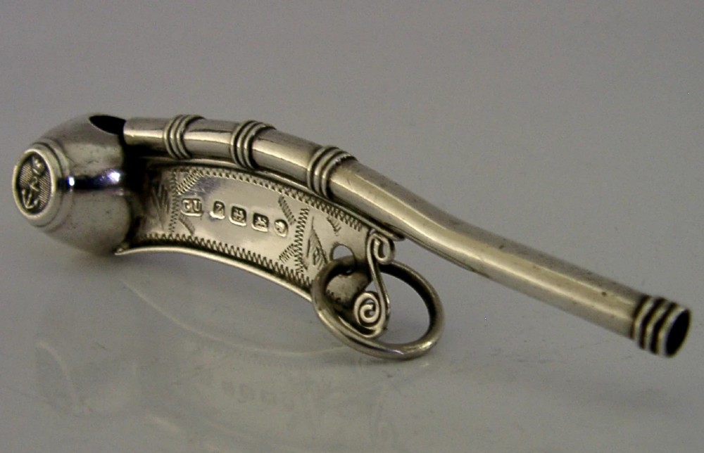 RARE VICTORIAN MILITARY STERLING SILVER BOATSWAIN'S WHISTLE 1874 NAVY ANTIQUE