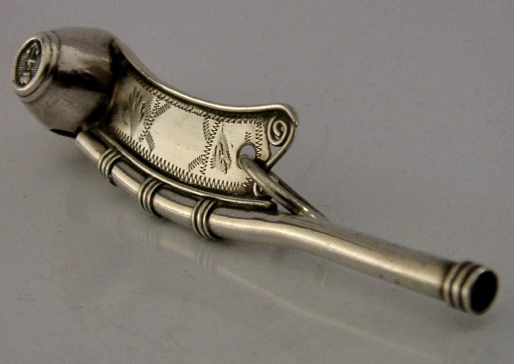RARE VICTORIAN MILITARY STERLING SILVER BOATSWAIN'S WHISTLE 1874 NAVY ANTIQUE View VI