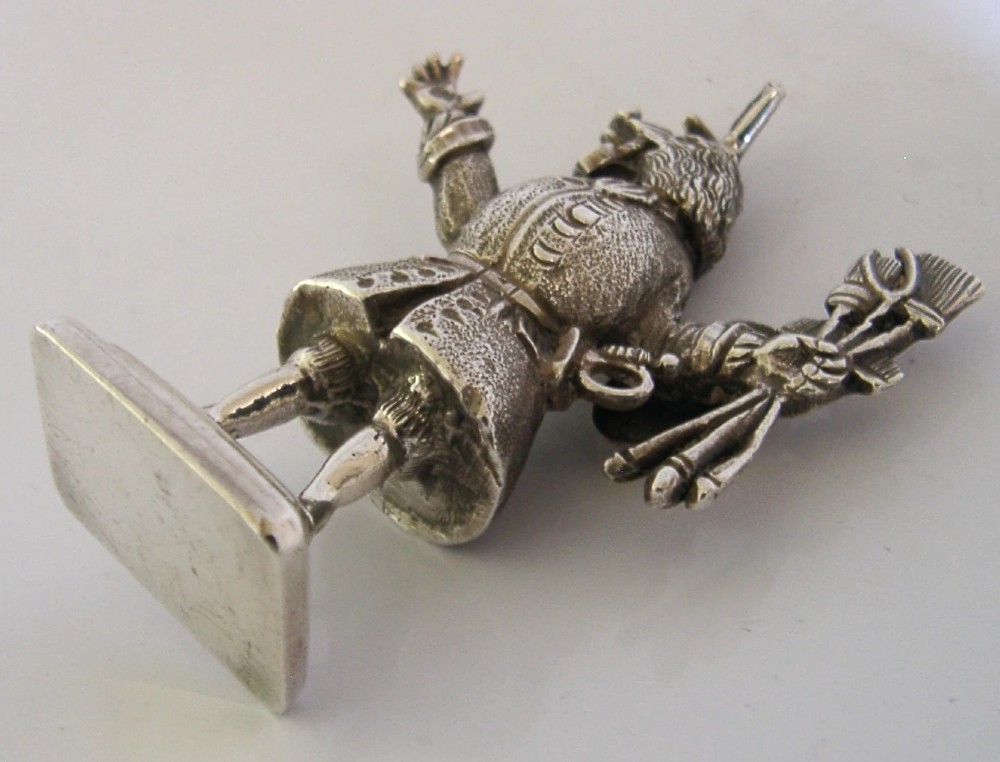 RARE 68g ENGLISH SOLID CAST STERLING SILVER TRUSTY SERVANT FIGURE 1898 ANTIQUE View IX