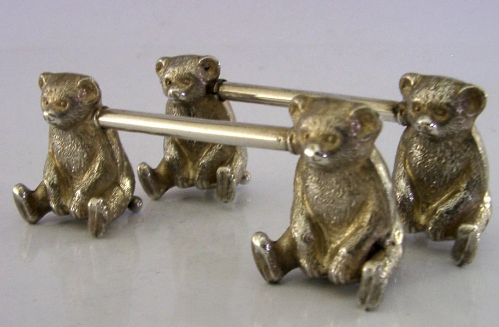 NOVELTY STERLING SILVER TEDDY BEAR CUTLERY RESTS 1910 ANIMALS ENGLISH ANTIQUES