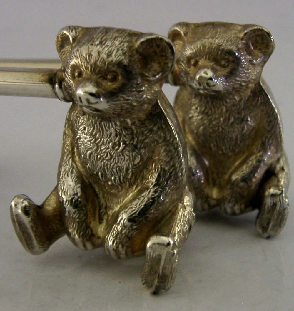 NOVELTY STERLING SILVER TEDDY BEAR CUTLERY RESTS 1910 ANIMALS ENGLISH ANTIQUES View III
