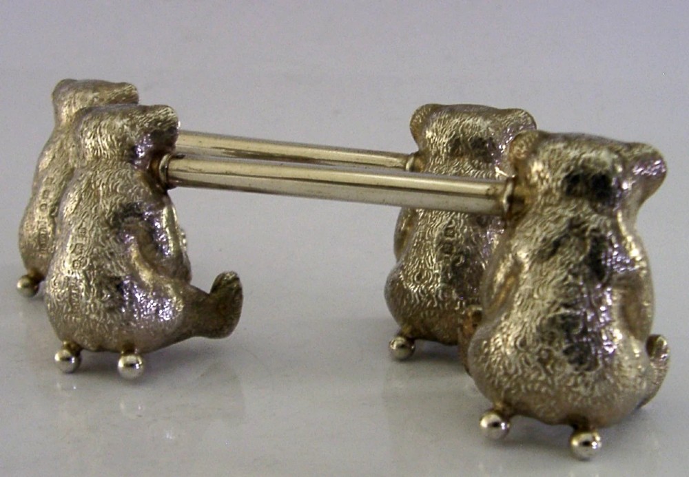 NOVELTY STERLING SILVER TEDDY BEAR CUTLERY RESTS 1910 ANIMALS ENGLISH ANTIQUES View V
