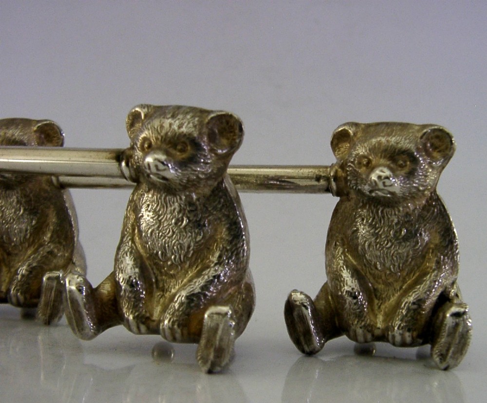 NOVELTY STERLING SILVER TEDDY BEAR CUTLERY RESTS 1910 ANIMALS ENGLISH ANTIQUES View VII