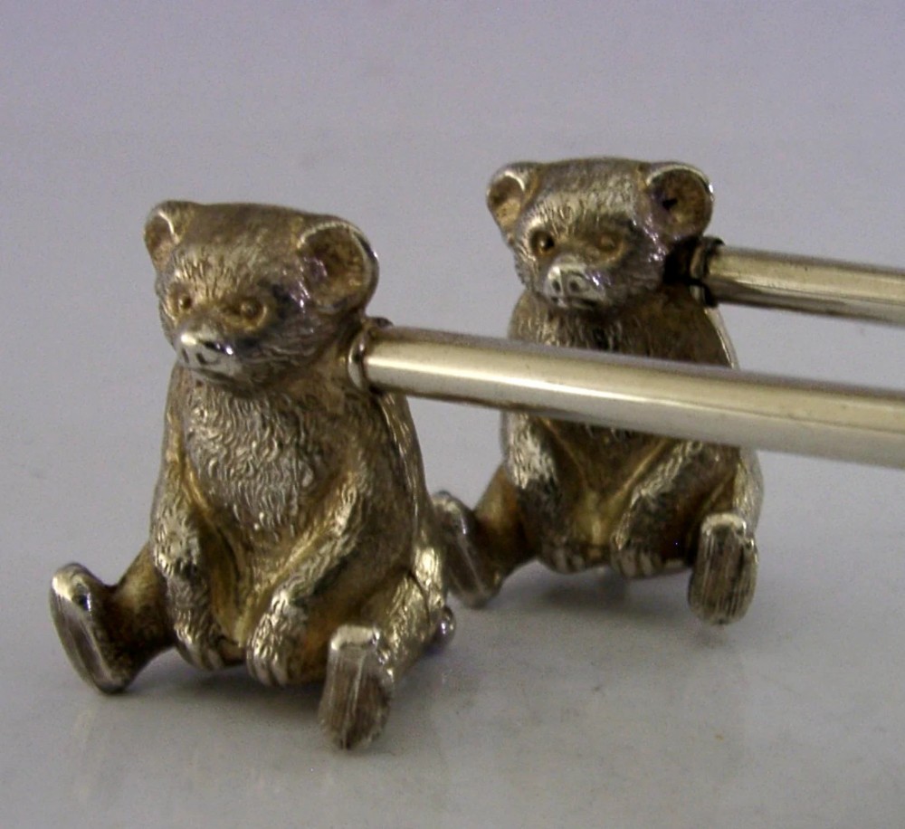 NOVELTY STERLING SILVER TEDDY BEAR CUTLERY RESTS 1910 ANIMALS ENGLISH ANTIQUES View VIII