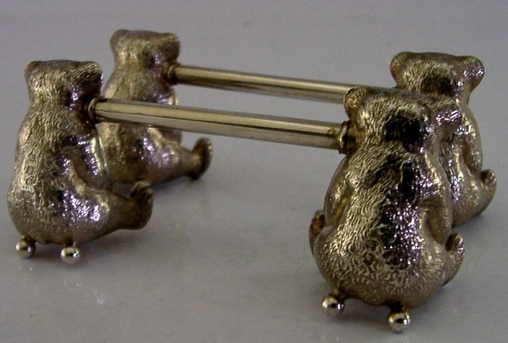 NOVELTY STERLING SILVER TEDDY BEAR CUTLERY RESTS 1910 ANIMALS ENGLISH ANTIQUES View X