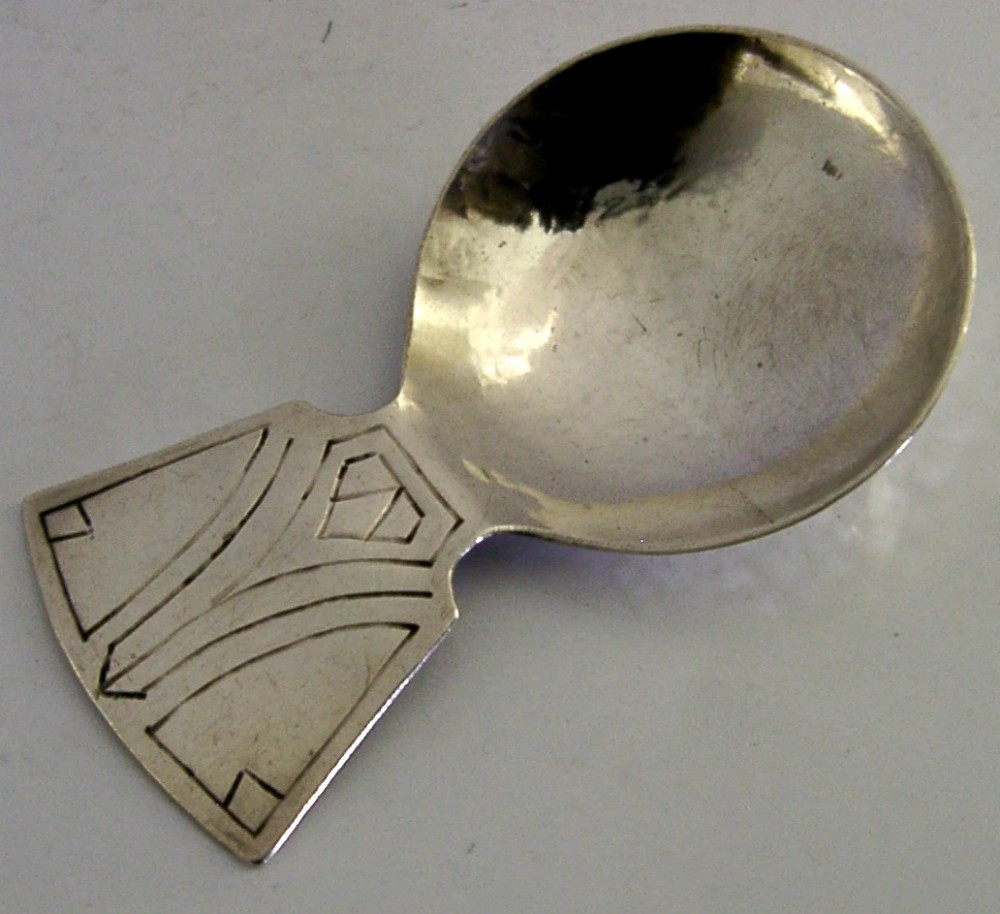 ENGLISH SOLID STERLING SILVER PLANISHED CADDY SPOON 1934 ARTS & CRAFTS SL-S