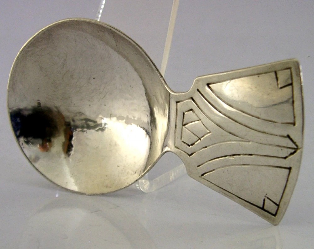 ENGLISH SOLID STERLING SILVER PLANISHED CADDY SPOON 1934 ARTS & CRAFTS SL-S View II