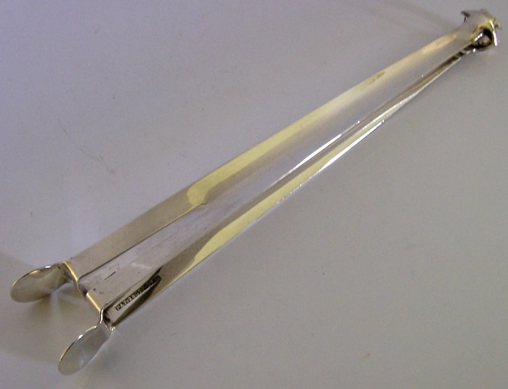UNUSUAL LONG 50g SQUEEZE ACTION STERLING SILVER ICE TONGS 1909 ANTIQUE BARWARE View III