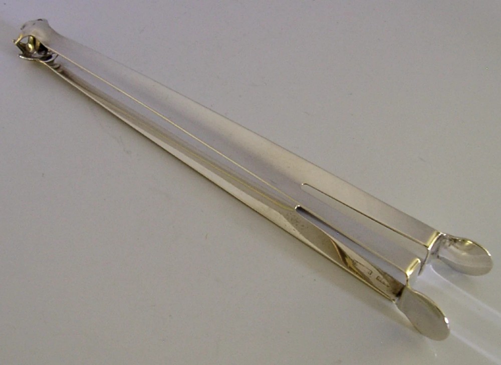 UNUSUAL LONG 50g SQUEEZE ACTION STERLING SILVER ICE TONGS 1909 ANTIQUE BARWARE View IV