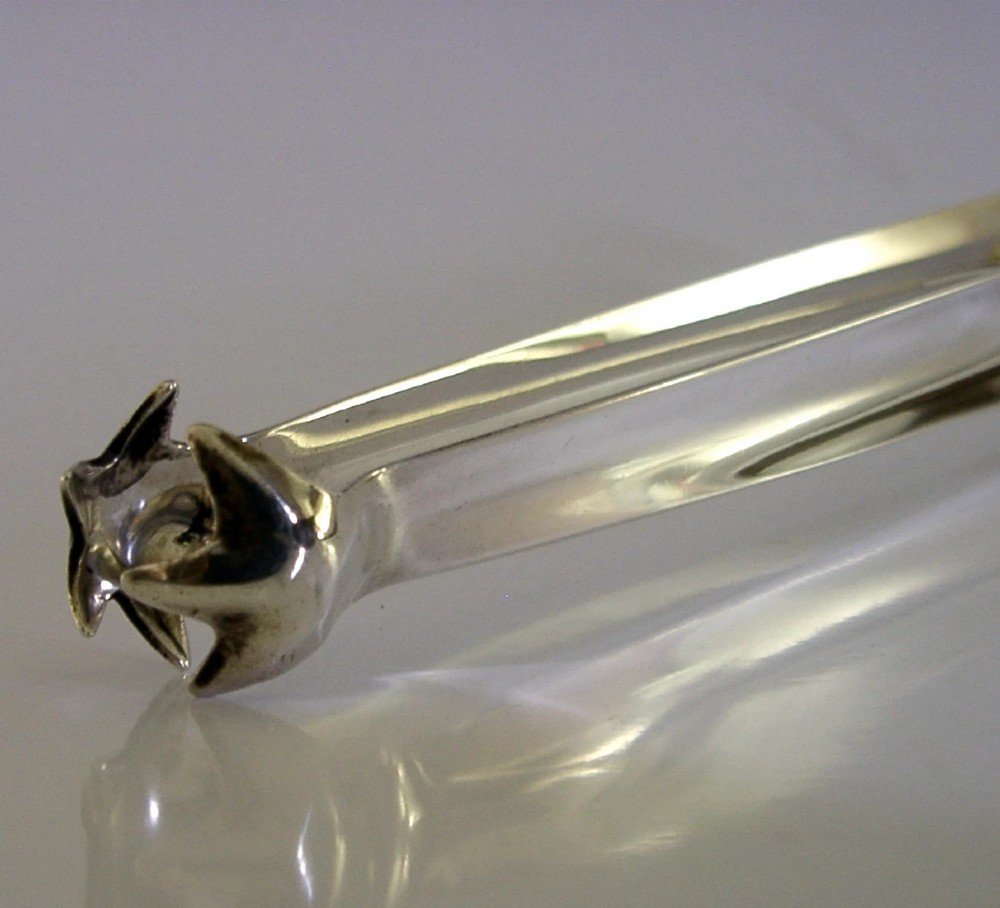 UNUSUAL LONG 50g SQUEEZE ACTION STERLING SILVER ICE TONGS 1909 ANTIQUE BARWARE View VI