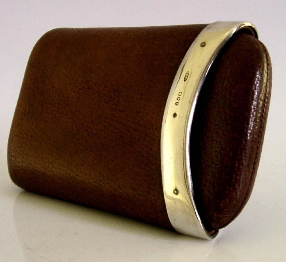 VICTORIAN 1890 LEATHER STERLING SILVER CIGAR CASE ANTIQUE