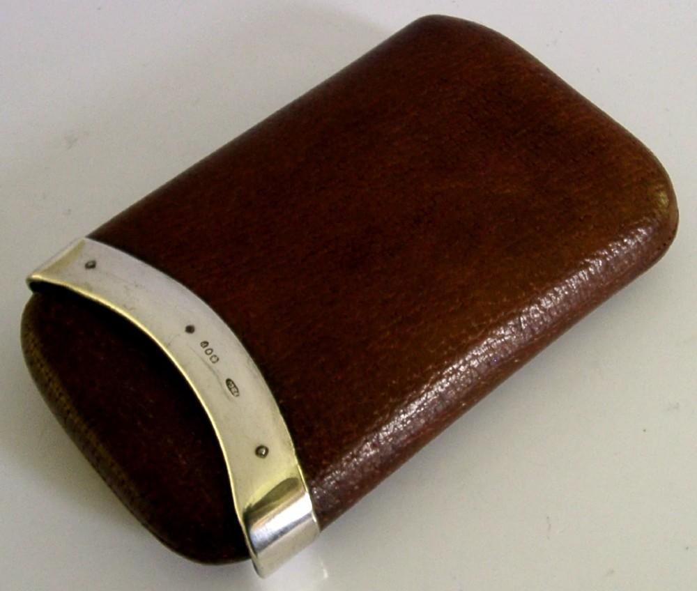 VICTORIAN 1890 LEATHER STERLING SILVER CIGAR CASE ANTIQUE View II