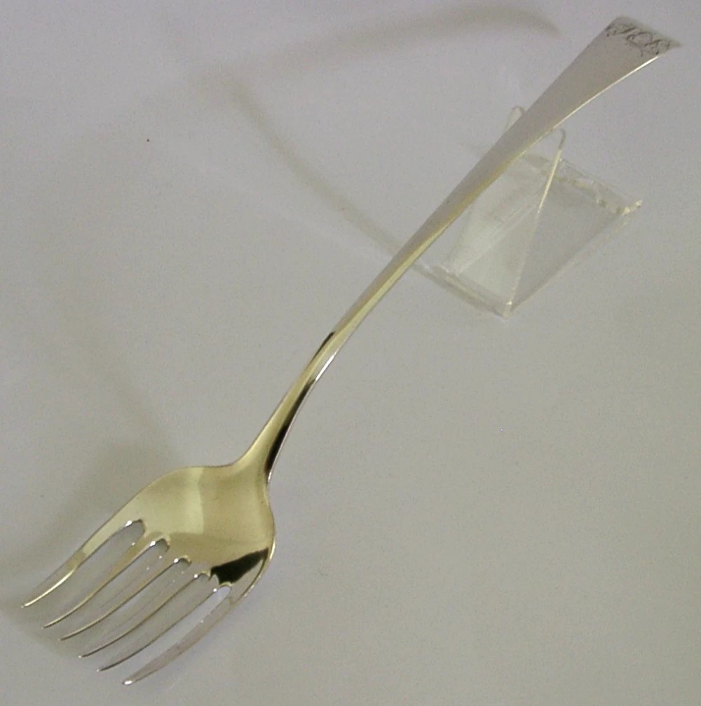 RARE HUGE 11+ inch ENGLISH GEORGIAN STERLING SILVER SERVING FORK 1776 ANTIQUE