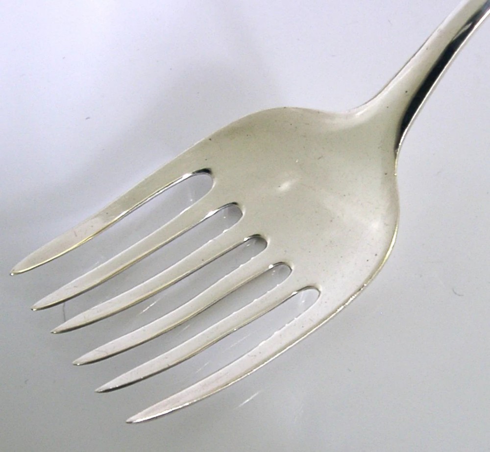 RARE HUGE 11+ inch ENGLISH GEORGIAN STERLING SILVER SERVING FORK 1776 ANTIQUE View II