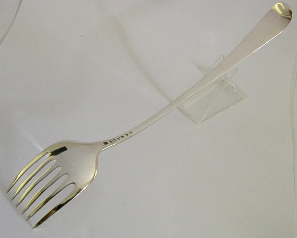RARE HUGE 11+ inch ENGLISH GEORGIAN STERLING SILVER SERVING FORK 1776 ANTIQUE View IV