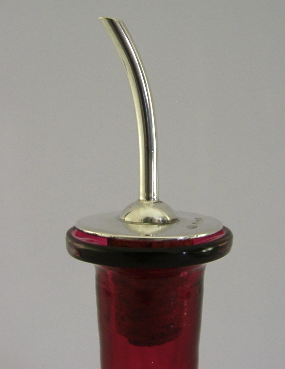RARE STERLING SILVER CRANBERRY GLASS BITTERS BOTTLE 1928 ANTIQUE BARWARE View V