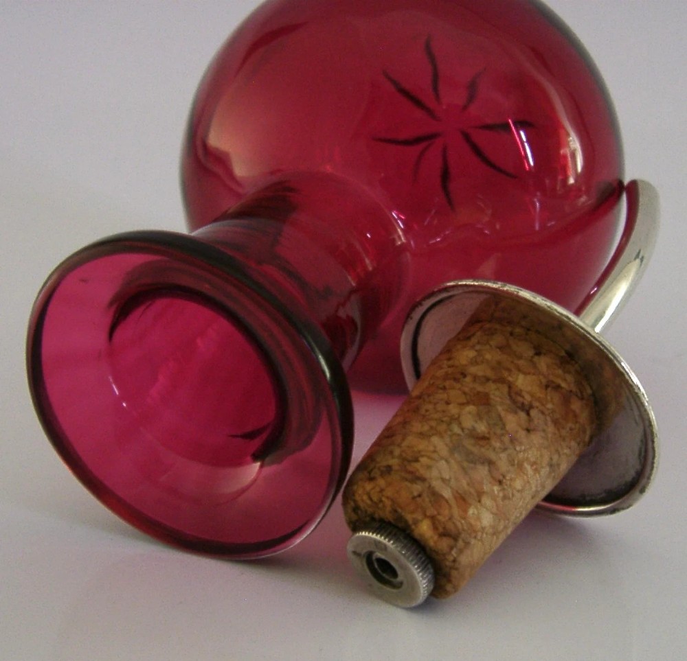 RARE STERLING SILVER CRANBERRY GLASS BITTERS BOTTLE 1928 ANTIQUE BARWARE View VII