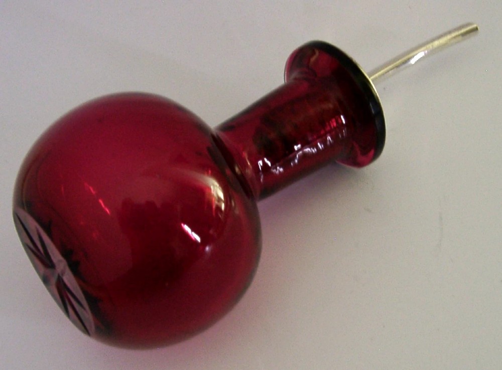 RARE STERLING SILVER CRANBERRY GLASS BITTERS BOTTLE 1928 ANTIQUE BARWARE View VIII