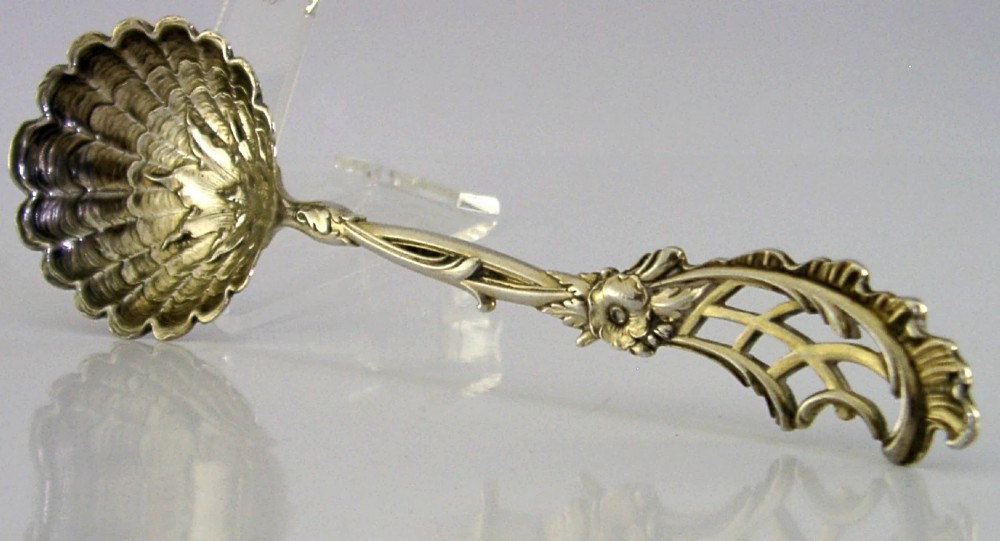 SWEDISH SOLID SILVER NATURALISTIC SERVING SPOON 1898 ANTIQUE 46g SWEDEN