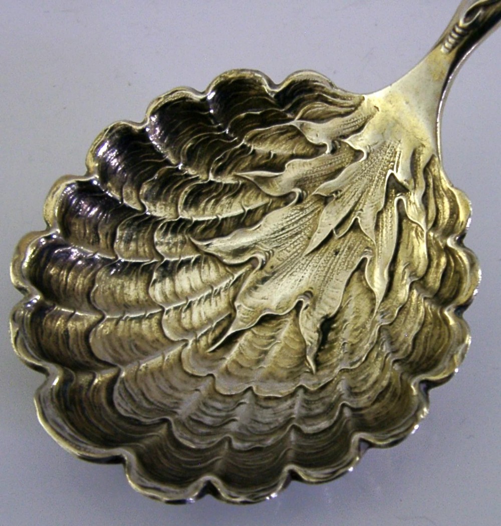 SWEDISH SOLID SILVER NATURALISTIC SERVING SPOON 1898 ANTIQUE 46g SWEDEN View III