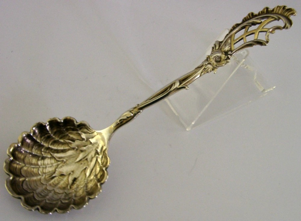 SWEDISH SOLID SILVER NATURALISTIC SERVING SPOON 1898 ANTIQUE 46g SWEDEN View IV