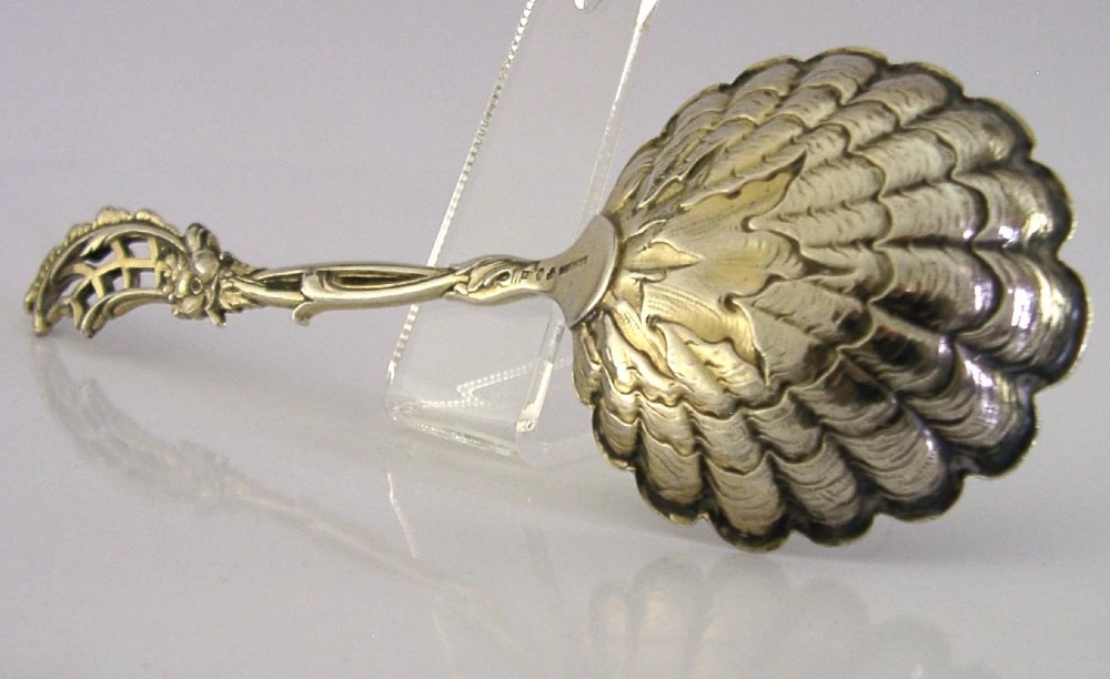 SWEDISH SOLID SILVER NATURALISTIC SERVING SPOON 1898 ANTIQUE 46g SWEDEN View VII