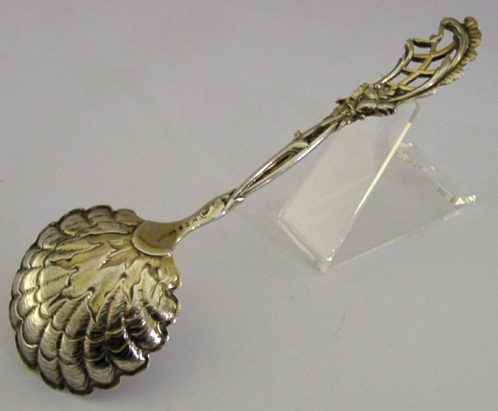 SWEDISH SOLID SILVER NATURALISTIC SERVING SPOON 1898 ANTIQUE 46g SWEDEN View VIII