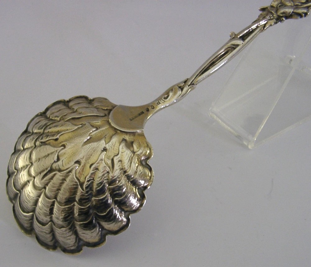 SWEDISH SOLID SILVER NATURALISTIC SERVING SPOON 1898 ANTIQUE 46g SWEDEN View IX