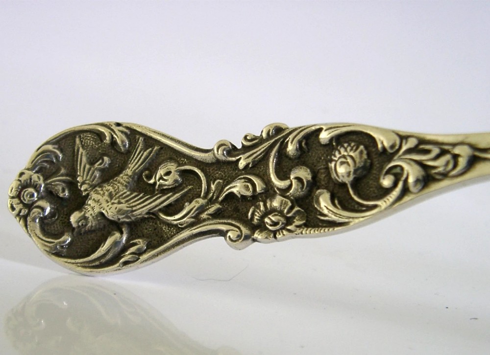BEAUTIFUL DUTCH SOLID SILVER SERVING BIRD PIERCED STRAINER SPOON 1939 ANTIQUE View V