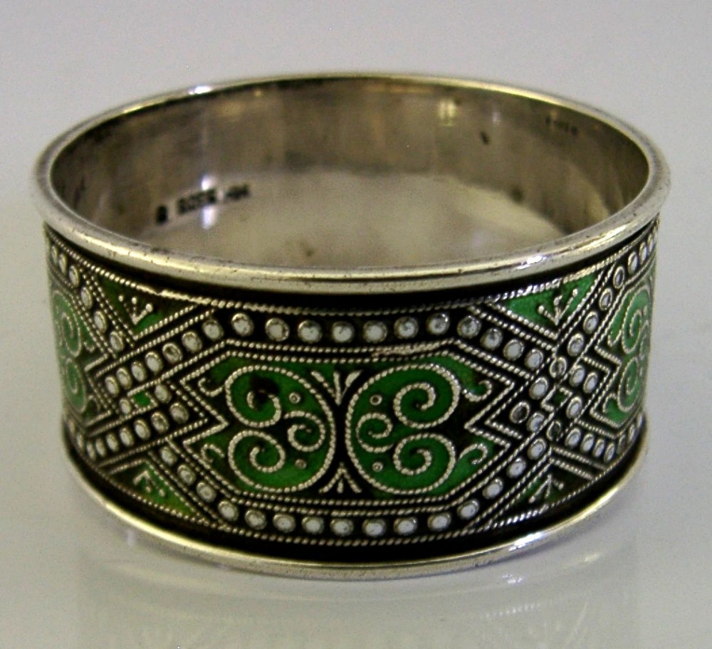 NORWEGIAN STERLING SILVER ENAMEL NAPKIN RING c1900 ANTIQUE 32g NORWAY MH View III