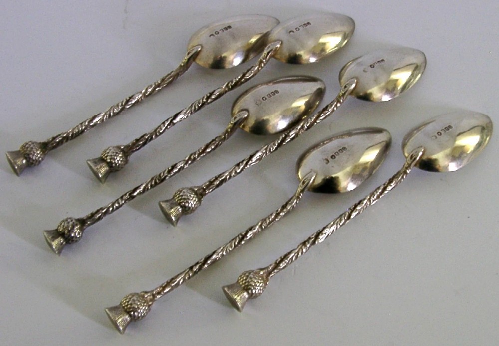 GLASGOW EXHIBITION STERLING SILVER SCOTTISH THISTLE SPOONS 1885 CASED ANTIQUE View VI