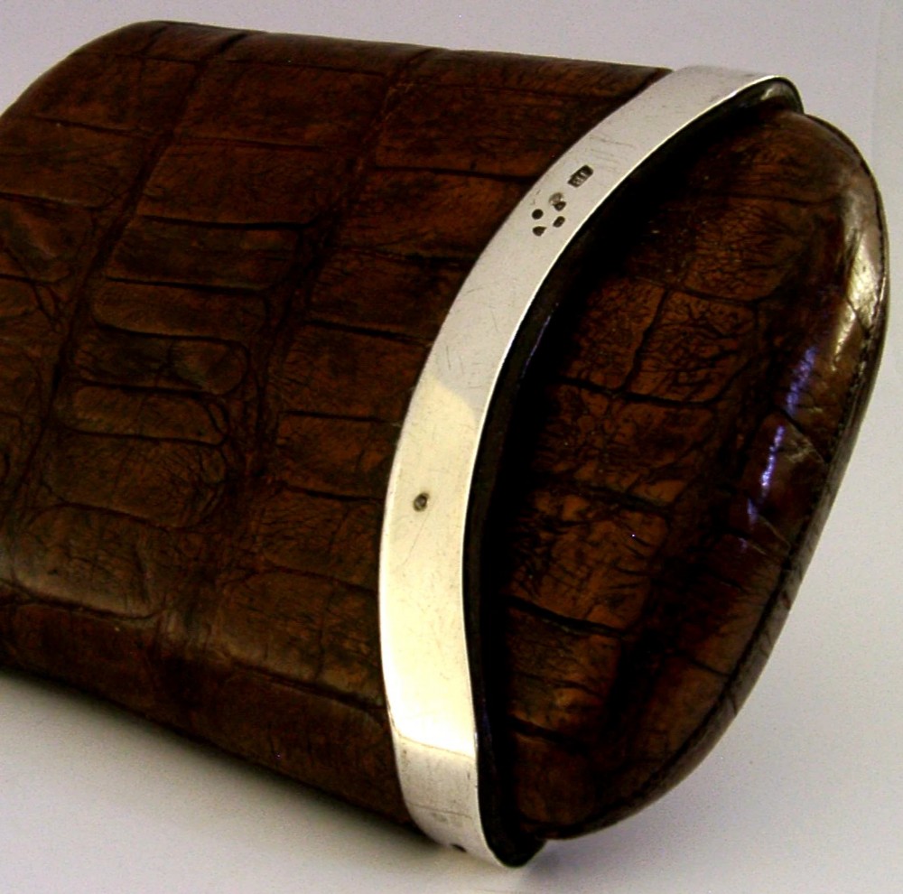 QUALITY CROCODILE SKIN STERLING SILVER MOUNTED CIGAR CASE 1877 VICTORIAN ANTIQUE View II