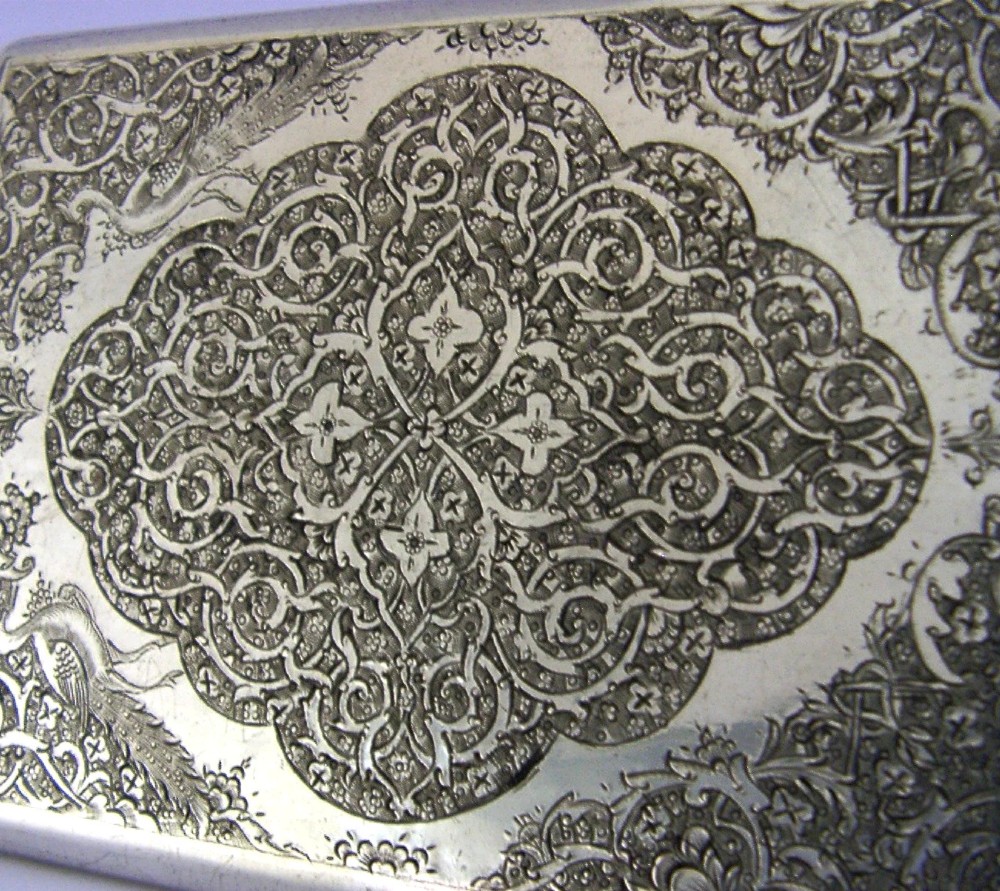 ANTIQUE TURKISH SOLID SILVER CIGARETTE CASE c1920 155g View IV