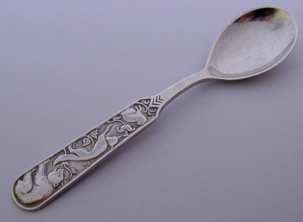 STERLING SILVER DAVID ANDERSEN NORWAY CHILDS SPOON RABBIT, FOX, BEAR c1940