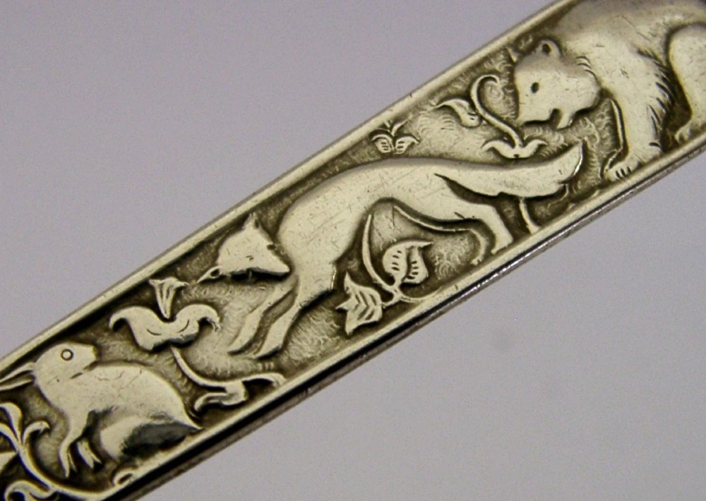 STERLING SILVER DAVID ANDERSEN NORWAY CHILDS SPOON RABBIT, FOX, BEAR c1940 View II