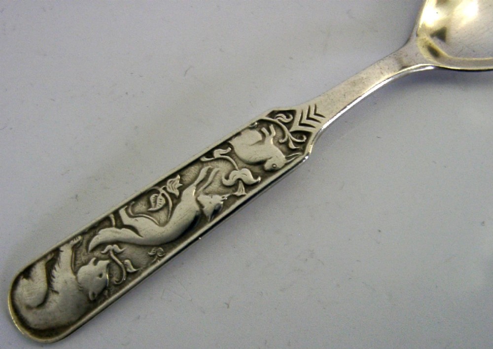 STERLING SILVER DAVID ANDERSEN NORWAY CHILDS SPOON RABBIT, FOX, BEAR c1940 View III