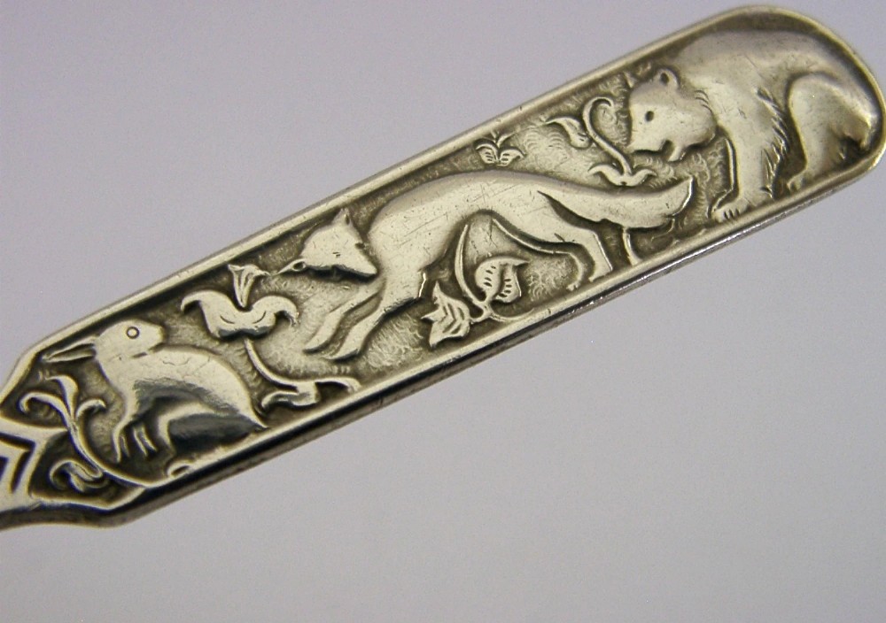 STERLING SILVER DAVID ANDERSEN NORWAY CHILDS SPOON RABBIT, FOX, BEAR c1940 View IV