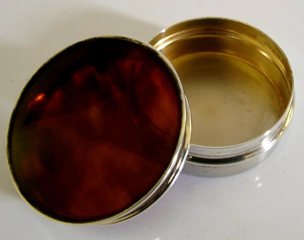 STERLING SILVER FAUX TORTOISESHELL BOX ANTIQUE 1927