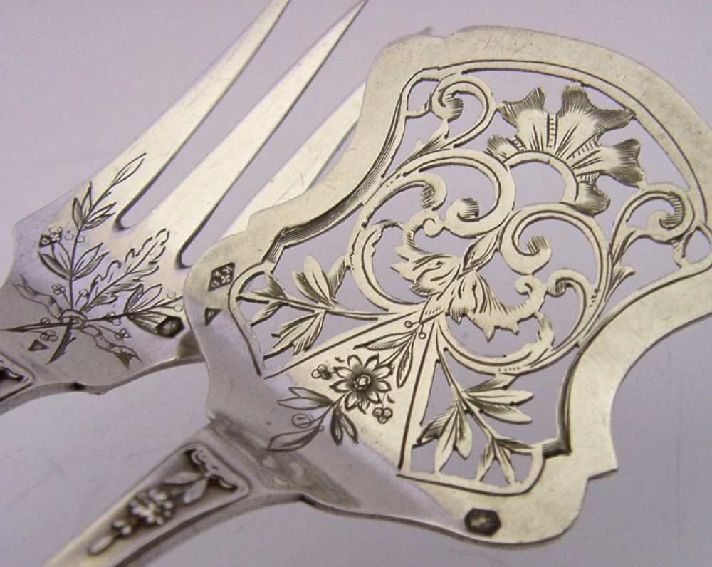 PRETTY FRENCH STERLING SILVER HORS D'OEUVRE SERVERS c1900 ANTIQUE PARIS View II