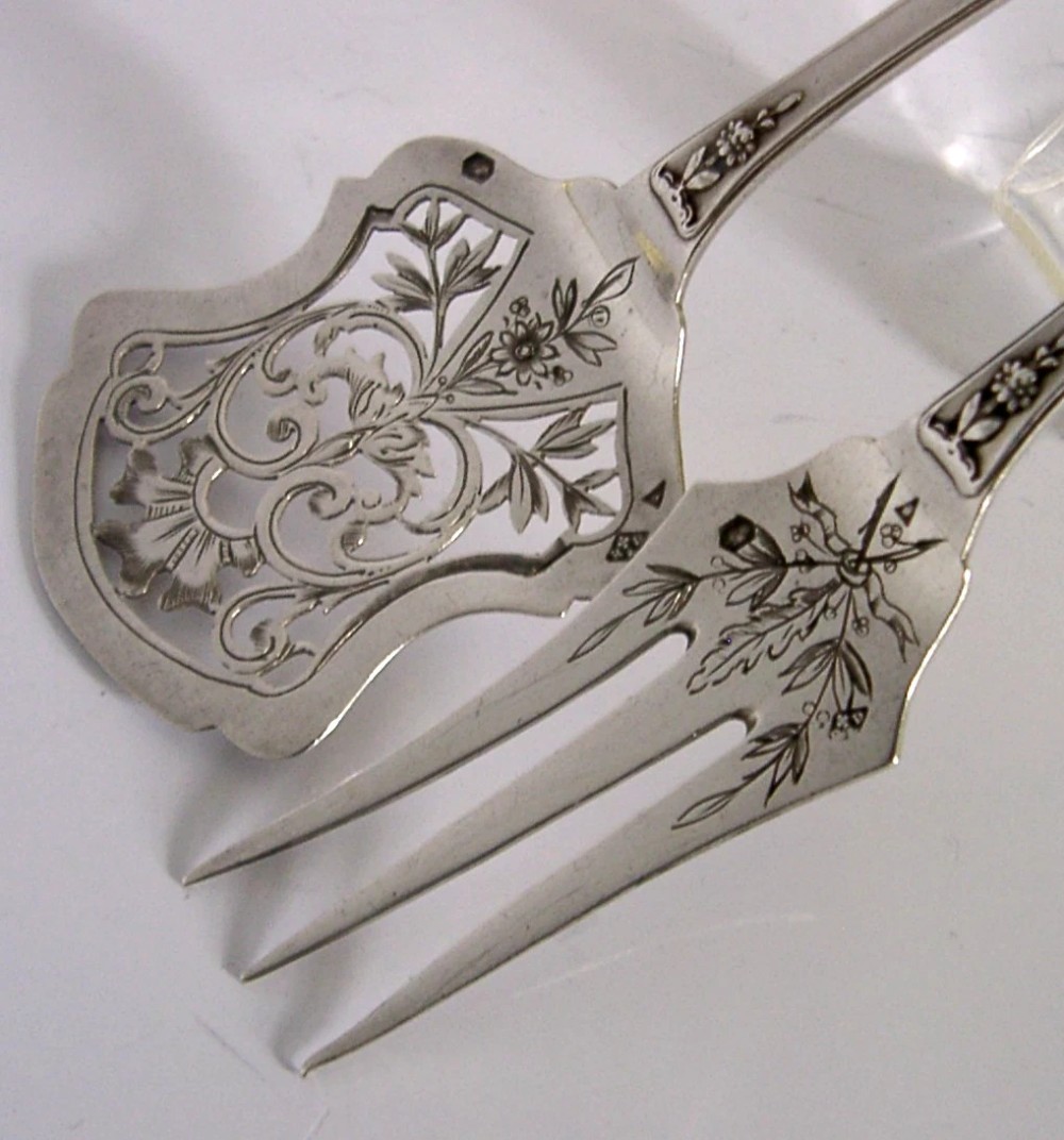 PRETTY FRENCH STERLING SILVER HORS D'OEUVRE SERVERS c1900 ANTIQUE PARIS View V