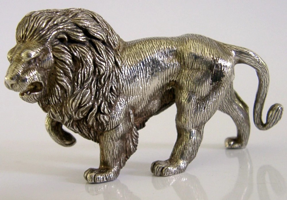 STUNNING 158g PORTUGUESE 833 SOLID SILVER LION ANIMAL c1950