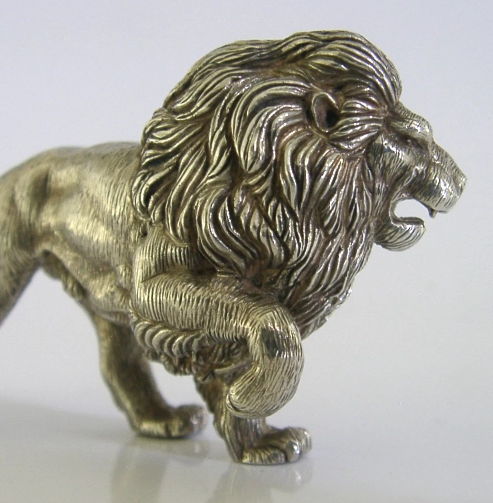 STUNNING 158g PORTUGUESE 833 SOLID SILVER LION ANIMAL c1950 View III