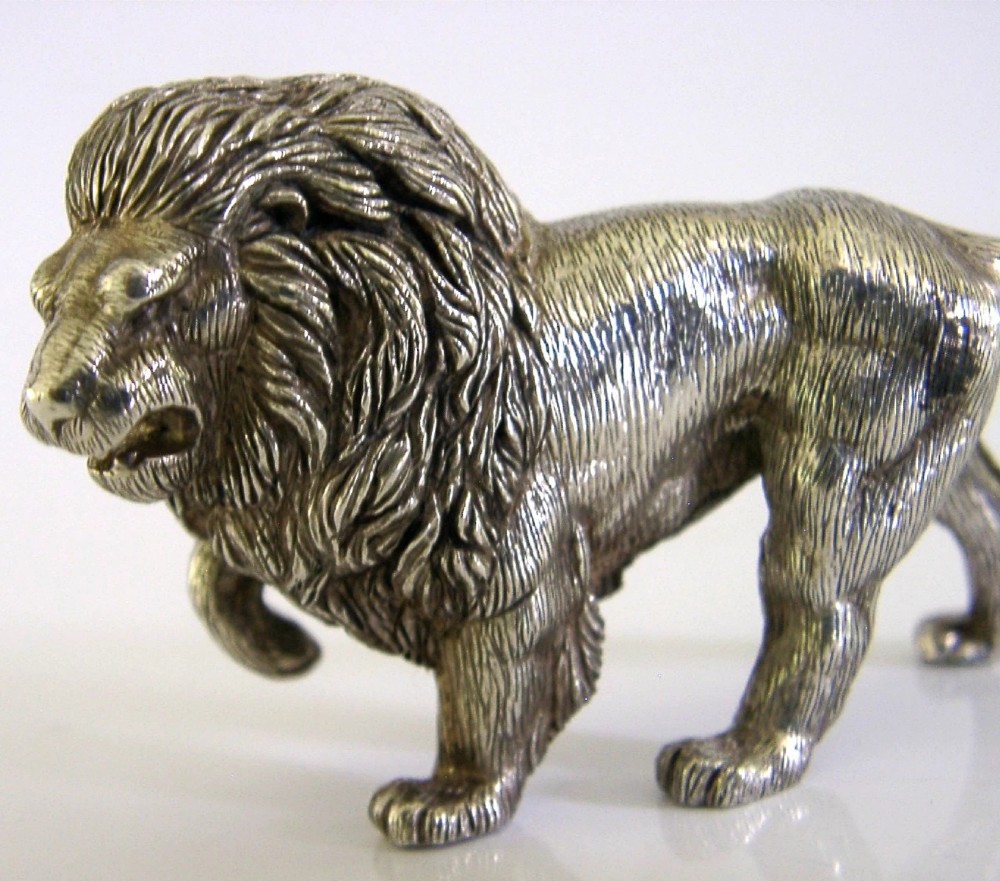 STUNNING 158g PORTUGUESE 833 SOLID SILVER LION ANIMAL c1950 View IV