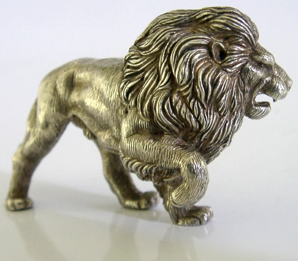 STUNNING 158g PORTUGUESE 833 SOLID SILVER LION ANIMAL c1950 View V