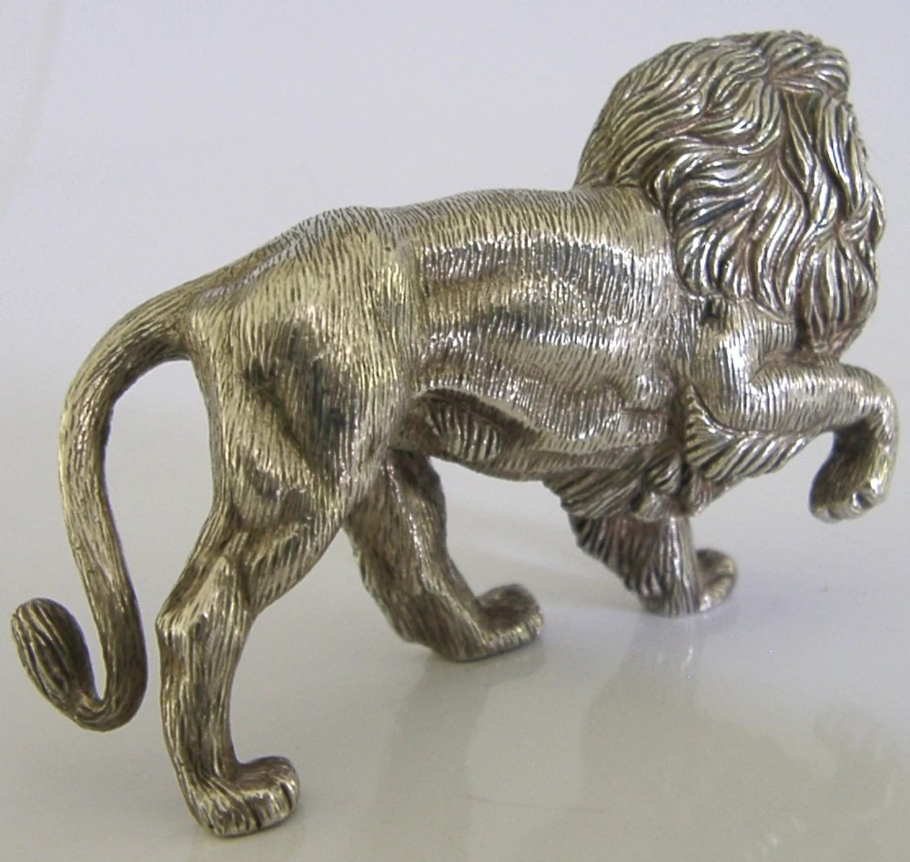 STUNNING 158g PORTUGUESE 833 SOLID SILVER LION ANIMAL c1950 View VI